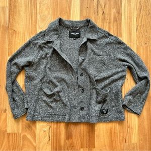 Obey boxy cropped cardigan nubby soft gray pockets EUC